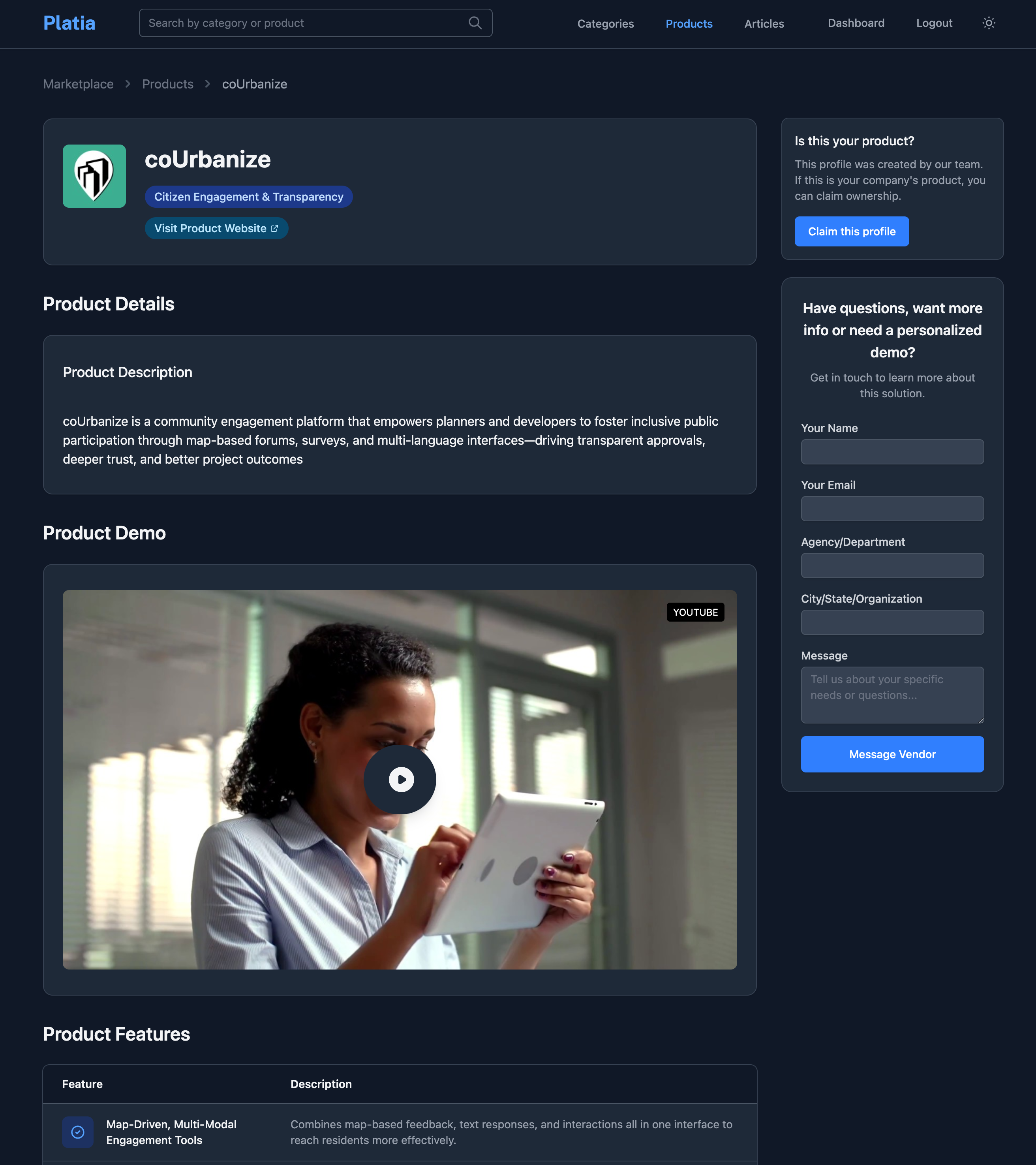 Platia agency dashboard screenshot