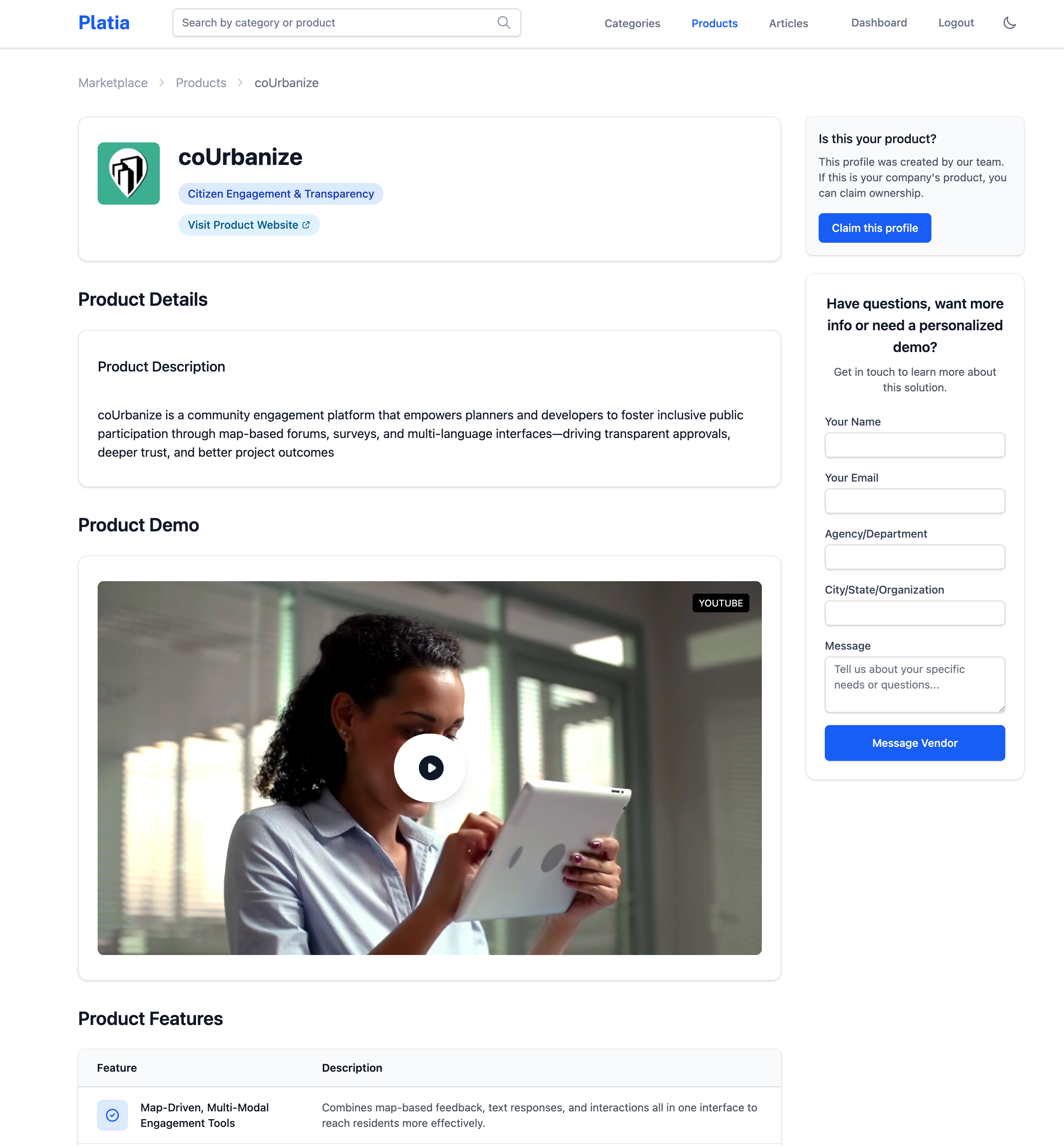 Platia agency dashboard screenshot